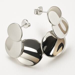 Sterling Silver Coin Drop Earrings 1.5 Inch Modern Polished Dangle